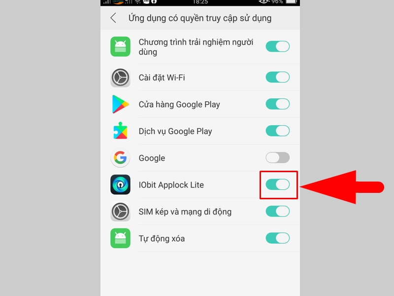 Bật quyền truy cập dữ liệu cho IObit Applock Lite